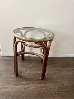 Vintage Bamboo Glass Top Coffee Table 