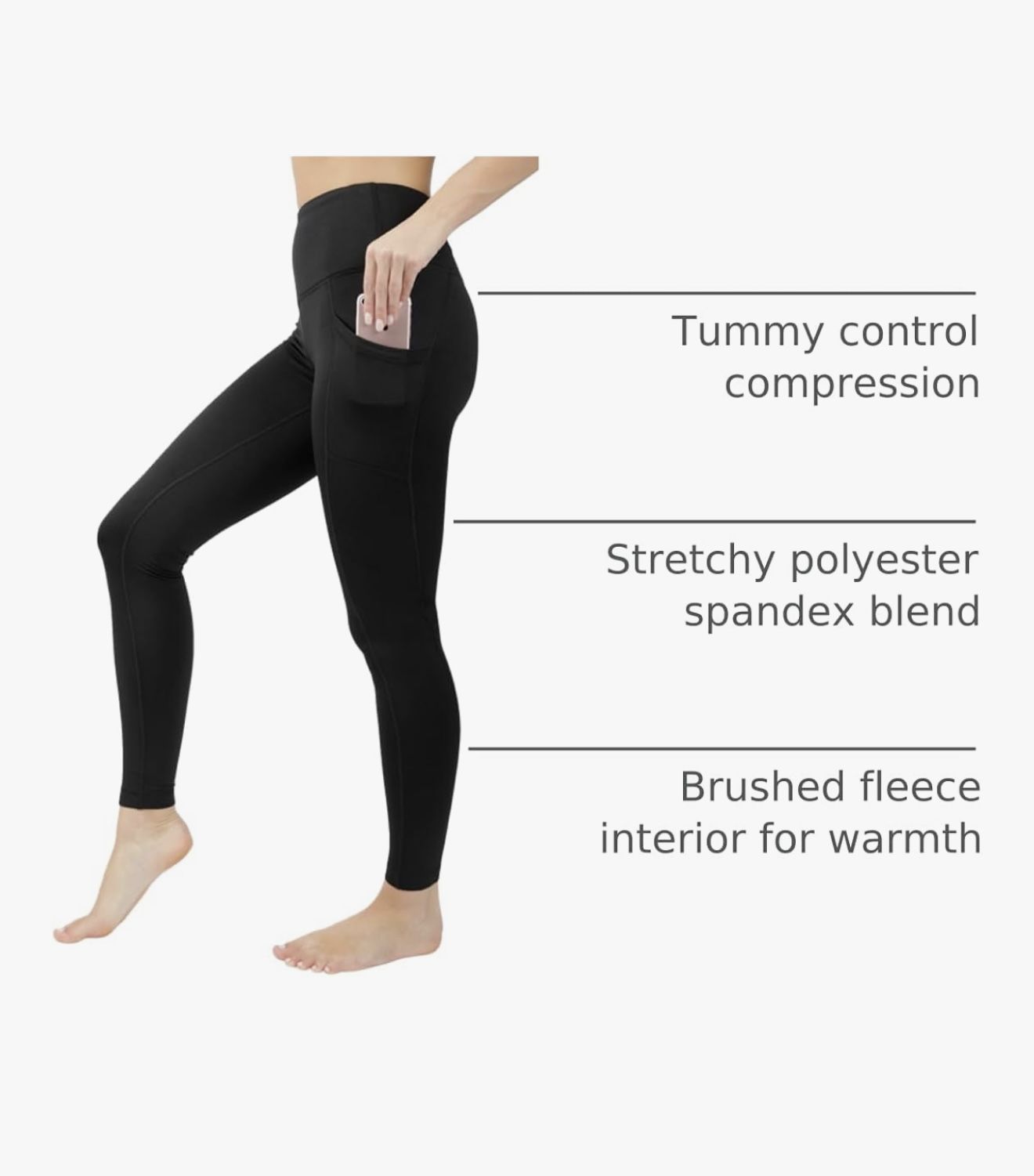 High Waist Fleece Lined Leggings - L