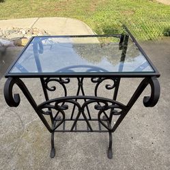 Vintage Wrought Iron Glass Side Table End Table Sturdy Well Made