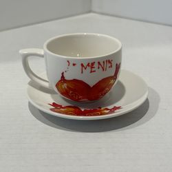 Single White And Red Teacup Set