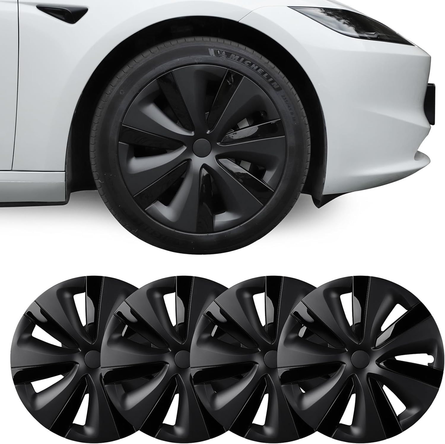 2024 Newest Wheel Cover 18 Inch for Tesla Model 3 Aero Wheel Cap kit Hub Caps OEM ABS Rim Protectors Cover Replacement Matte Black Model 3 Accessories
