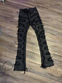 Ripped Leather Guapi Jeans (Black)