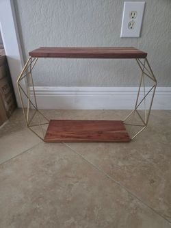 Geometric Gold Wire Wood Shelf