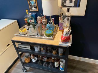 Black Metal Bar Cart with Wood Top