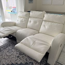 White Leather Manual Reclining Sofa – Excellent Condition