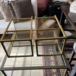 Glass Table Set Gold Tone