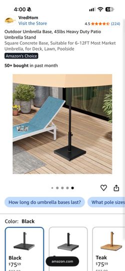 VredHom 43 LB Heavy Duty Patio Umbrella Base – Black – Brand New in Box