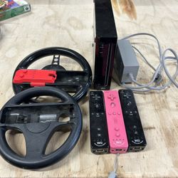 Nintendo Wii Console Bundle – 3 Controllers, Steering Wheels – Tested & Working