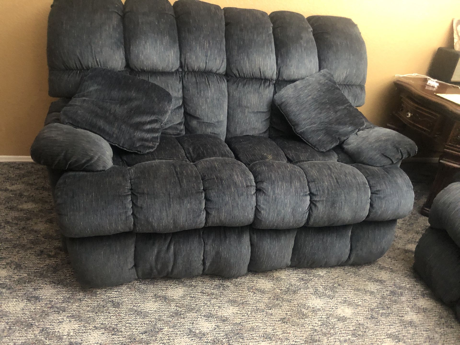 Blue cushioned couch *two sections