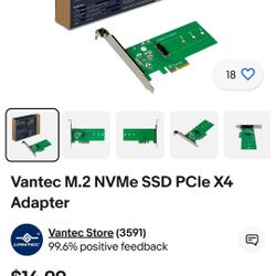 2 Units  - Vantec M.2 NVMe SSD PCIe X4 Adapter