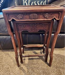 Vintage Chinese Carved Wood Nesting Tables - Set of 2 Louey Chong Chy Canton