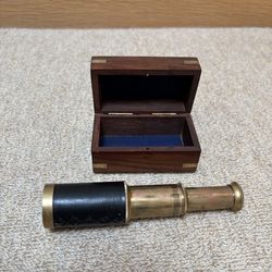 Brass Nautical Spyglass Telescope w/ Wooden Anchor Box