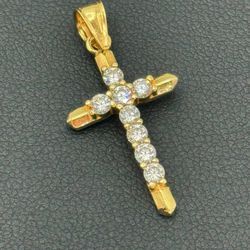 14k solid yellow gold 0.65CTW moissanite cross pendant charm