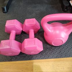 Plastic 10lb Dumbbells And Kettlebell-