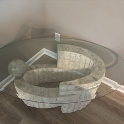 Oval Shaped Tessellated Stone Coffee Table w/ Beveled Glass Top