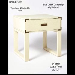 Brand New (SET OF 2 ) Threshold Blue Creek Campaign Side Table Cream 