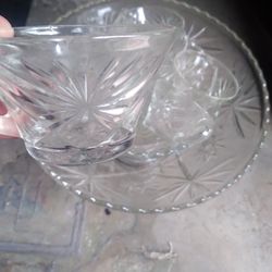 Vintage Crystal Punch Bowl Salad Bowl And Cups