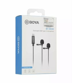 BOYA BY-M3D Omnidirectional Dual Head Lavalier Lapel Microphone Mic with 6 Meter