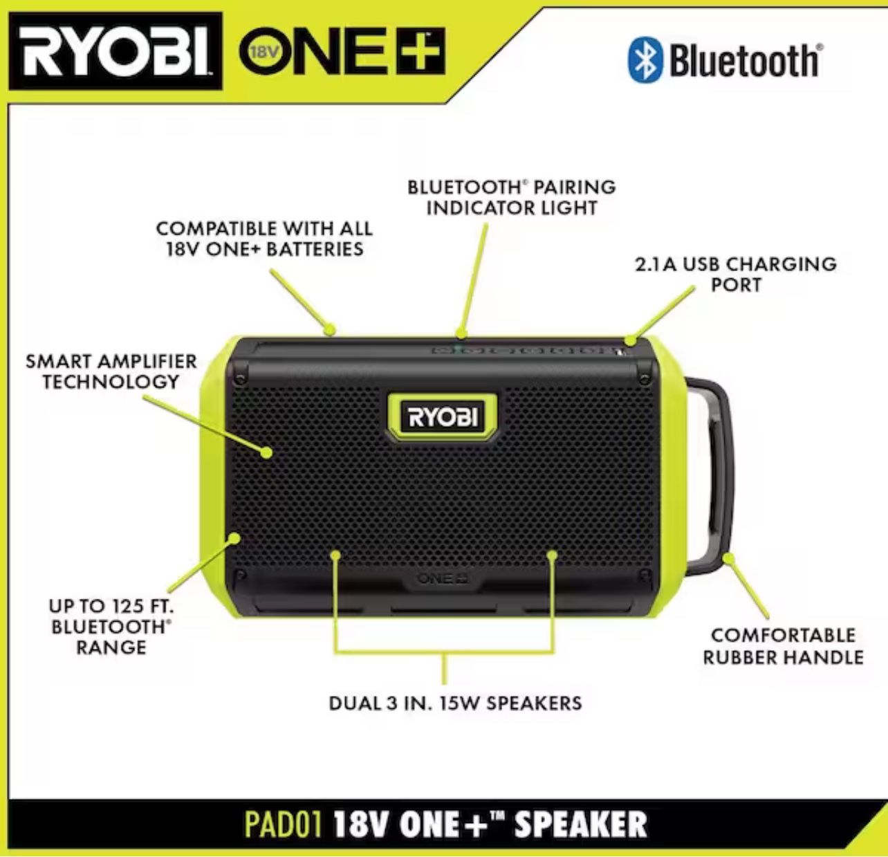 RYOBI ONE+ 18V Speaker with Bluetooth Wireless Technology (Tool Only)
