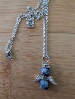 8mm Blue Dot Jasper Angel Necklace