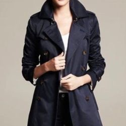 Banana Republic Women Classic Timeless Double Breasted Navy Blue Black Midi Jacket Coat