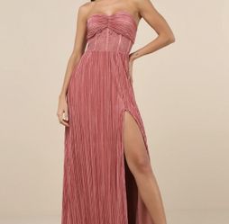 Lulus Desme Rose Pink Satin Plisse Strapless Maxi Dress