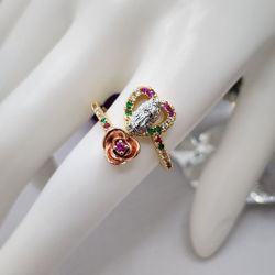 Virgin Mary Ring Adjustable Gold-plated 3-colors Stones 