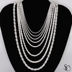925 Sterling Silver Rope Chain Necklace Bracelet 7 - 27 Inches