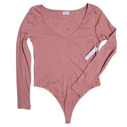 ABOUND Long Sleeve V-Neck Bodysuit pink dawn Womens Large L
