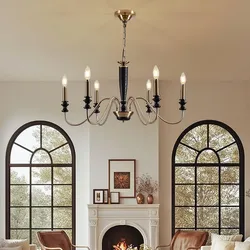 6-Light Candle Farmhouse Chandelier, Black and Gold Hanging Light Fixture
Pendant Ceiling Light Fixture with Adjustable Height Chain for Dining Room L