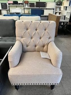 VASAGLE Tufted Faux Accent Chair Ivory / Taupe Finish