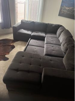 Large Gray Sectional Sofa with sliding sliding lower