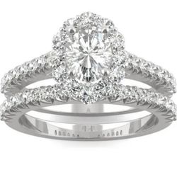  1.88 CTW DEW Oval Forever One Moissanite Halo Bridal Ring in 14K White Gold Size: 7 