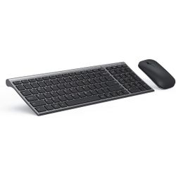 Rechargeable Keyboard and Mouse Combo, seenda Ultra Thin Low Profile Wireless Keyboard with Numeric Keypad Silent Keys for Windows Laptop Computer-Spa