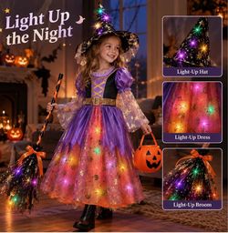 Girls Light-Up Witch Halloween Costume Set Ages 3-5