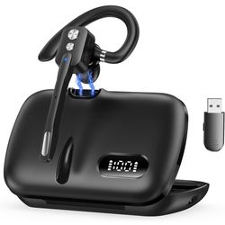Bluetooth Headset, Wireless Bluetooth Earpiece with Dual-Mic & Noise Canceling, Single Ear Headset with Mute for Business, Remote Work, V5.3 Hand-Free