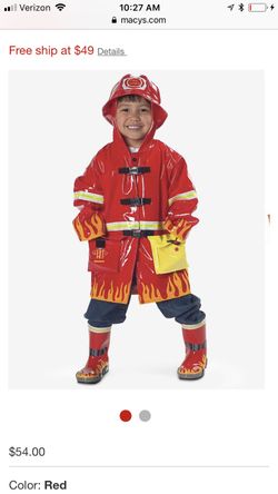 Firefighter Halloween costume/rain jacket youth small
