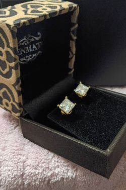 Gold Princess Cut Crystal Stud Earrings