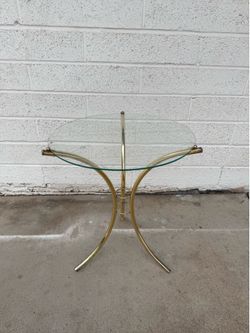 Vintage Brass & Glass Round Side Table