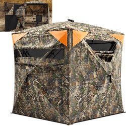 Tidewe Vis360 See Through Ground Blind | 360° Camouflage Pop Up Hunting Blind for 2/3/4 Person | Portable Deer Blind with Orange Cover