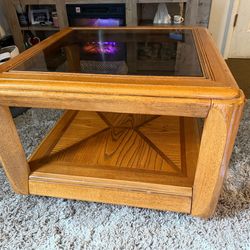 Vintage Wood and Glass Square Coffee Table