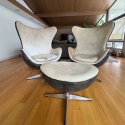 Restoration Hardware Copenhagen Leather & Cowhide Egg chairs