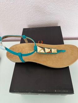 Vionic Teal T-Strap Sandals with Gold Studs style Rest Nala, US size 10