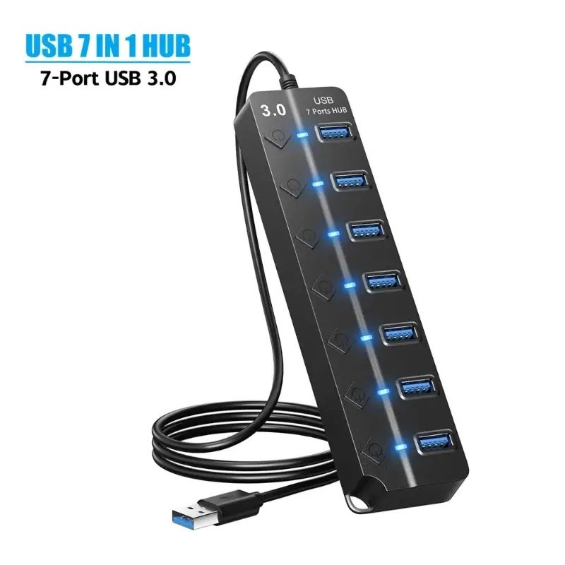 Multiple Ports 3.0 USB 7 Ports Hub Connector, Individual LED Power Controller