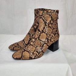 Zara Brown Snakeskin Block Heel Ankle Boot Bootie Size 6.5-7 EU 37 Animal Print
