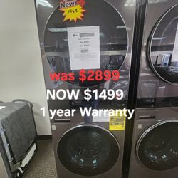 5.0 Cu Ft Washer 7.4 Cu Ft Electric Dryer Washtower With Center Control Turbowash 360 And Turbo Steam In Black Steel 