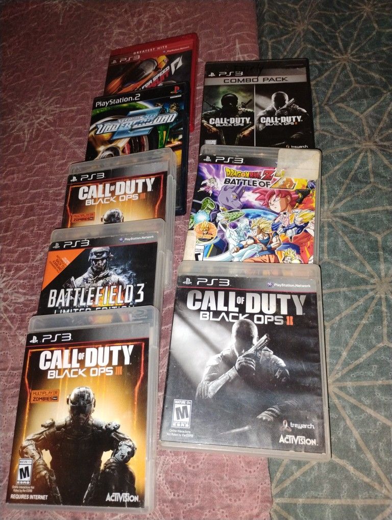 A Lot Of PS3 Video Games Battlefield Call Of Duty, Dragon Ball Z, Need For Speed, Underground To, PlayStation 2 Games As Well