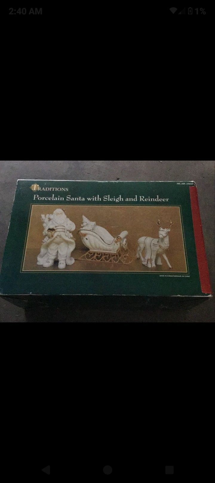 TRADITIONS PORCELAIN SANTA with SLEIGH and REINDER
