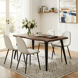 Homy Casa LANCELOT+CHARLTON 5PC Dining Set 63" Dark Walnut Table with 4 Charlton Barrel Beige Fabric Chairs