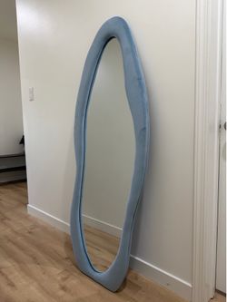 New dusty blue abstract floor mirror